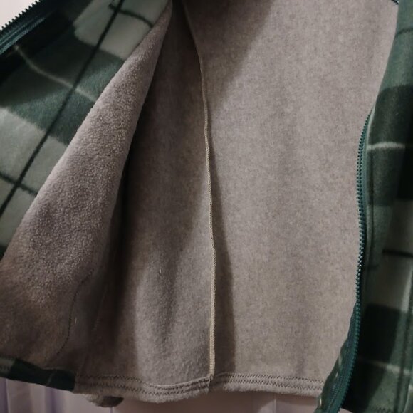 New Plaid Fleece Full Zip up Sweatshirt womens M Gray Green Collared w/2 Pockets - Picture 8 of 9
